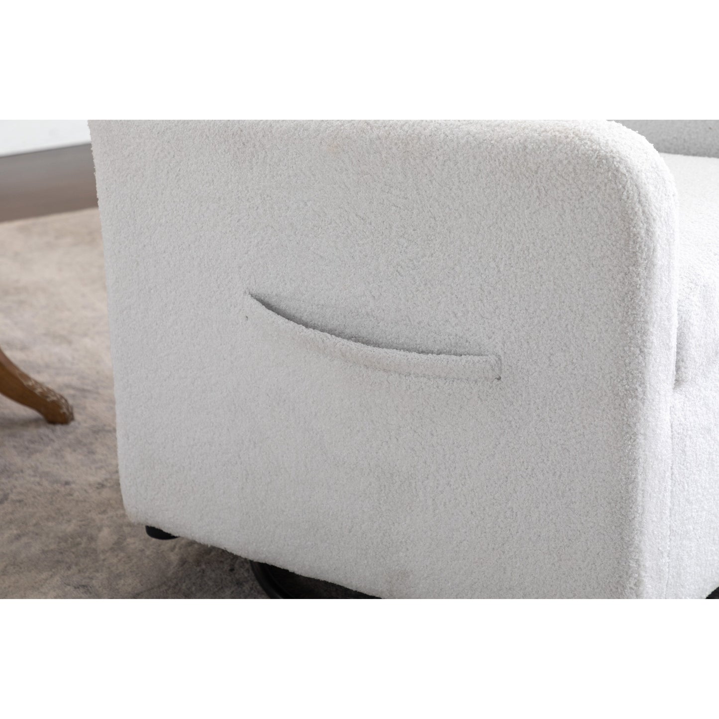 022-Linen Fabric Swivel Rocking Chair Gilder Chair With Pocket
