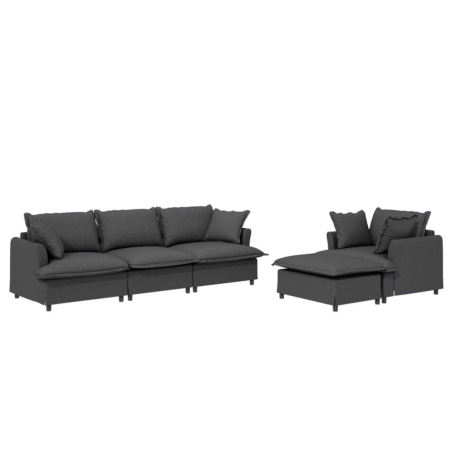 3 Piece Living Room Sofa Set,Modular L Shaped Chenille Sectional Couch,Upholstered 3 Seater Sofa & Armchair & Movable Ottoman