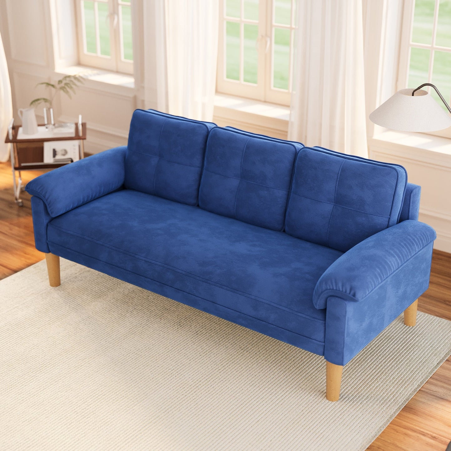3-Seater Modern Upholstered Sofa, Convertible Sofa, Sofa Bed with Sturdy Wooden Legs for Living Room