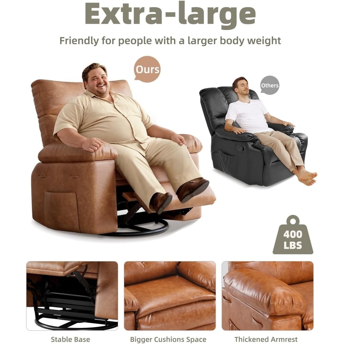 360° Swivel Oversized Recliner Chairs with Heat and Massage - Lazy Recliner Chair