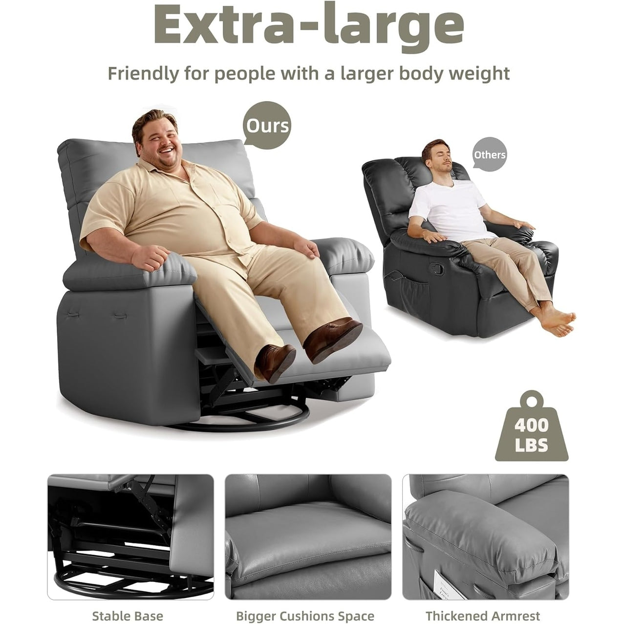 360° Swivel Oversized Recliner Chairs with Heat and Massage - Lazy Recliner Chair