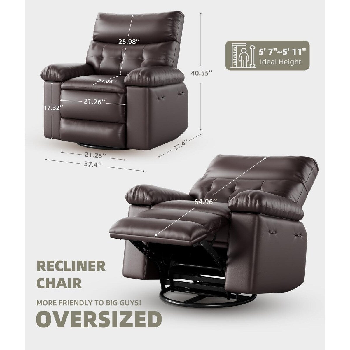 360° Swivel Oversized Recliner Chairs with Heat and Massage - Lazy Recliner Chair