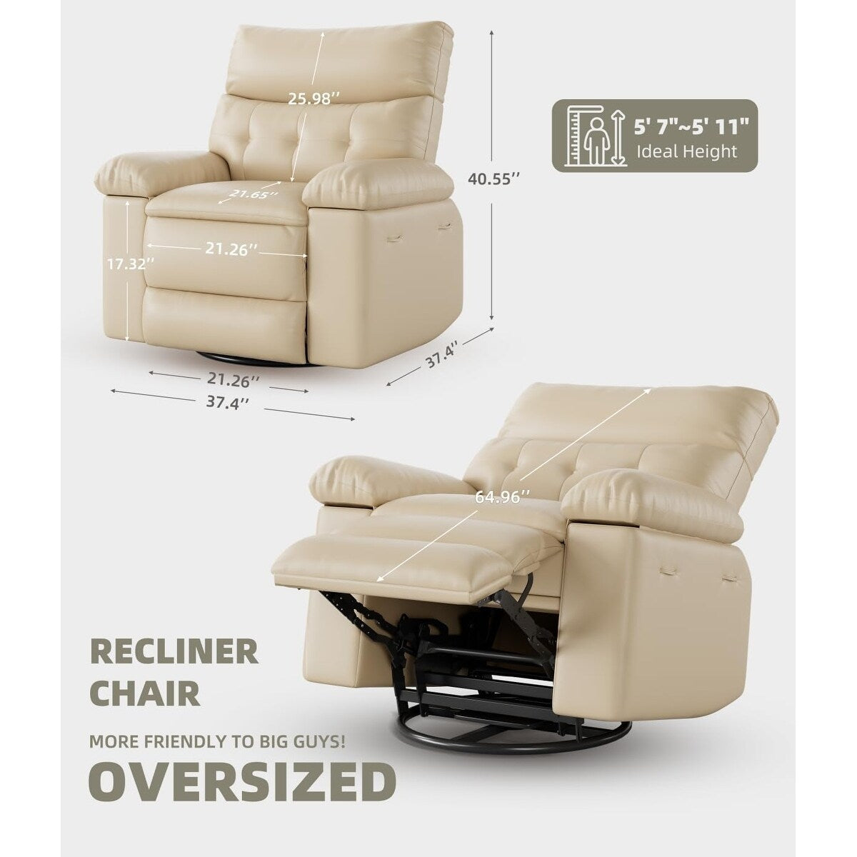 360° Swivel Oversized Recliner Chairs with Heat and Massage - Lazy Recliner Chair