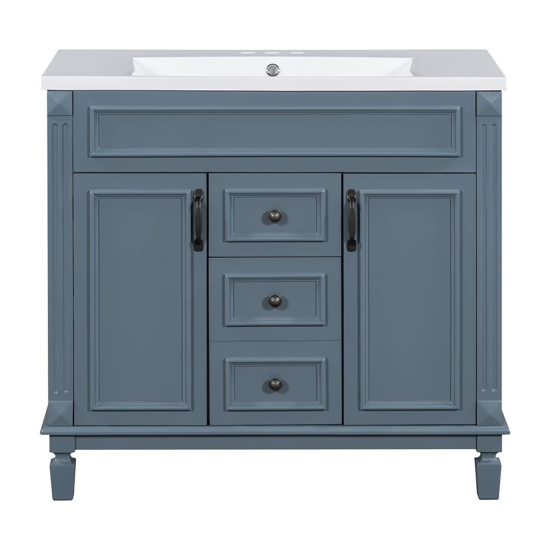 36'' Modern Bathroom Vanity with Top Sink and Mirror Cabinet,2 Doors and 2 Drawers