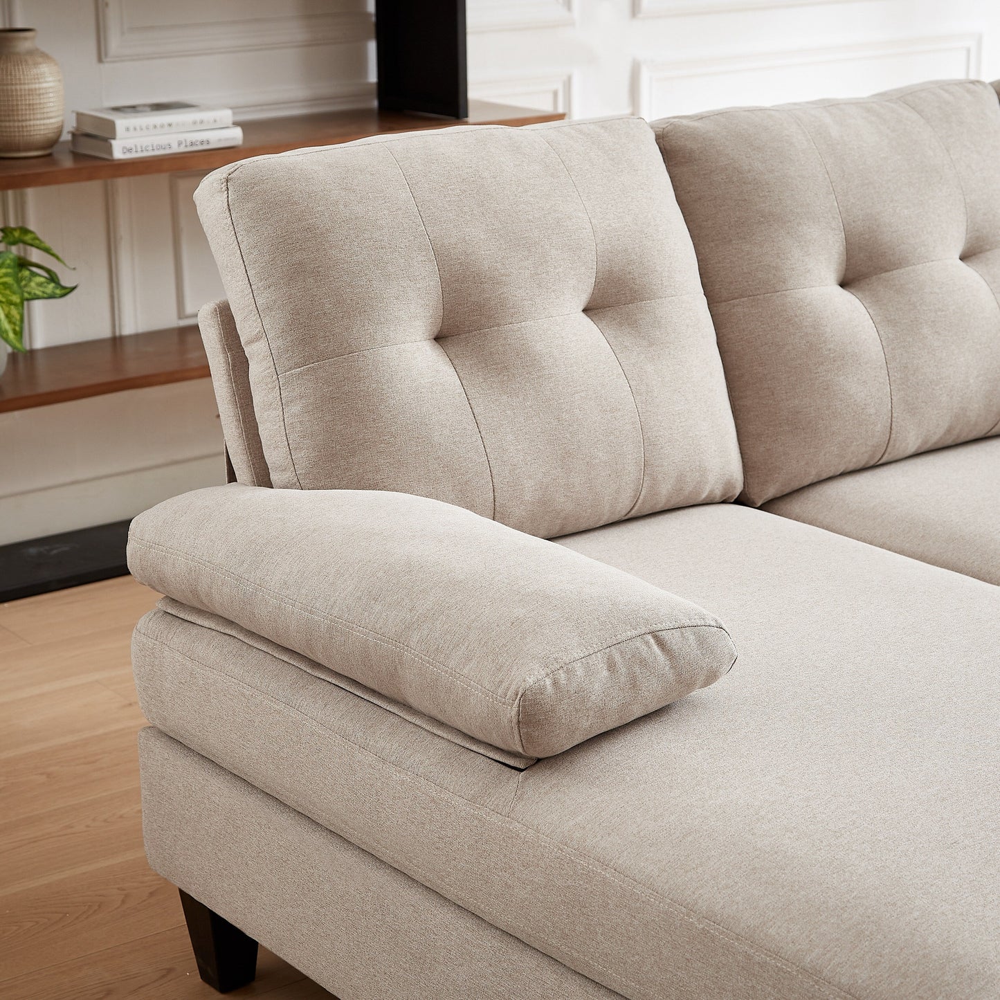 4 Seat U Shaped Sectional Sofa Couch with Double Chaise for Living Room