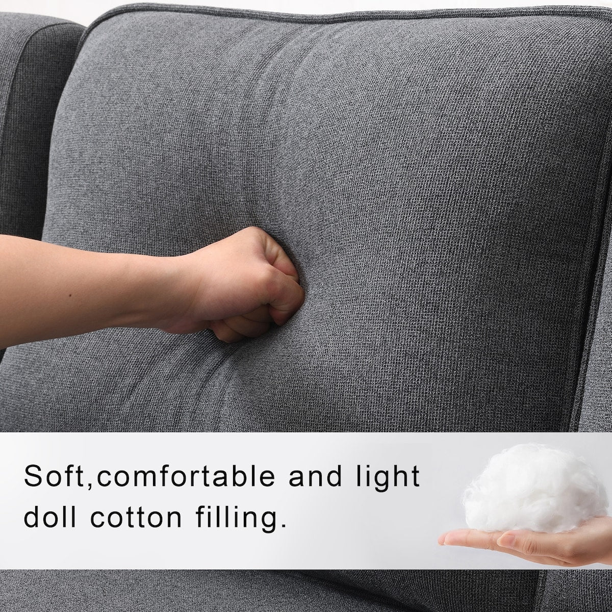4-Seater Modern Linen Fabric Sofa with Armrest Pockets and 4 Pillows