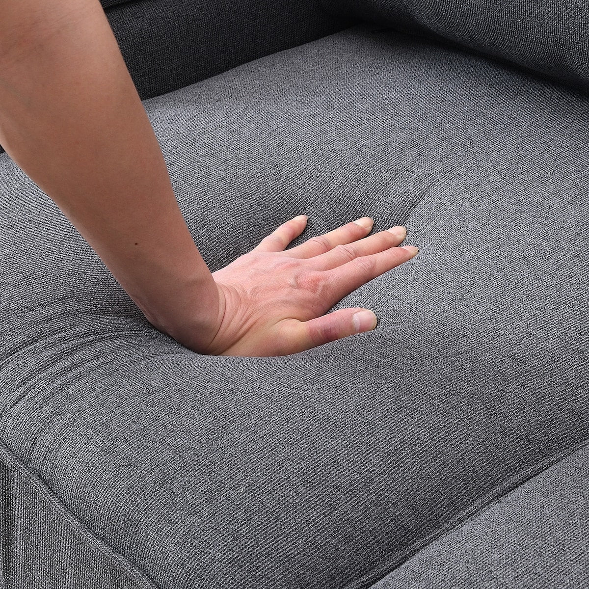 4-Seater Modern Linen Fabric Sofa with Armrest Pockets and 4 Pillows