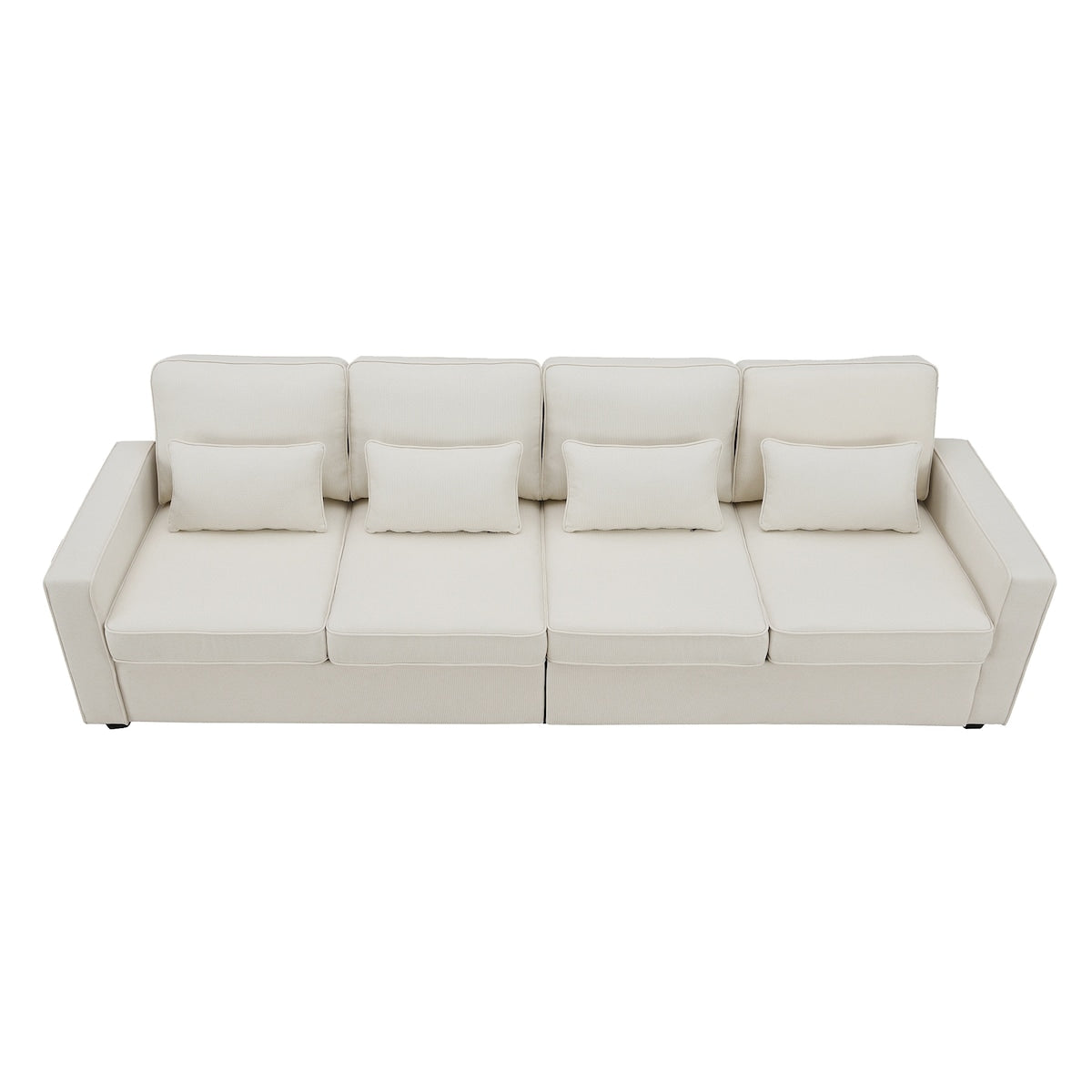 4-Seater Modern Linen Fabric Sofa with Armrest Pockets and 4 Pillows