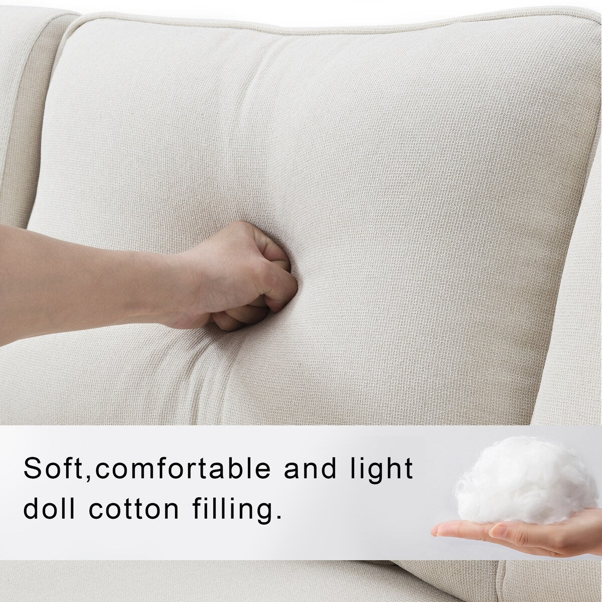 4-Seater Modern Linen Fabric Sofa with Armrest Pockets and 4 Pillows
