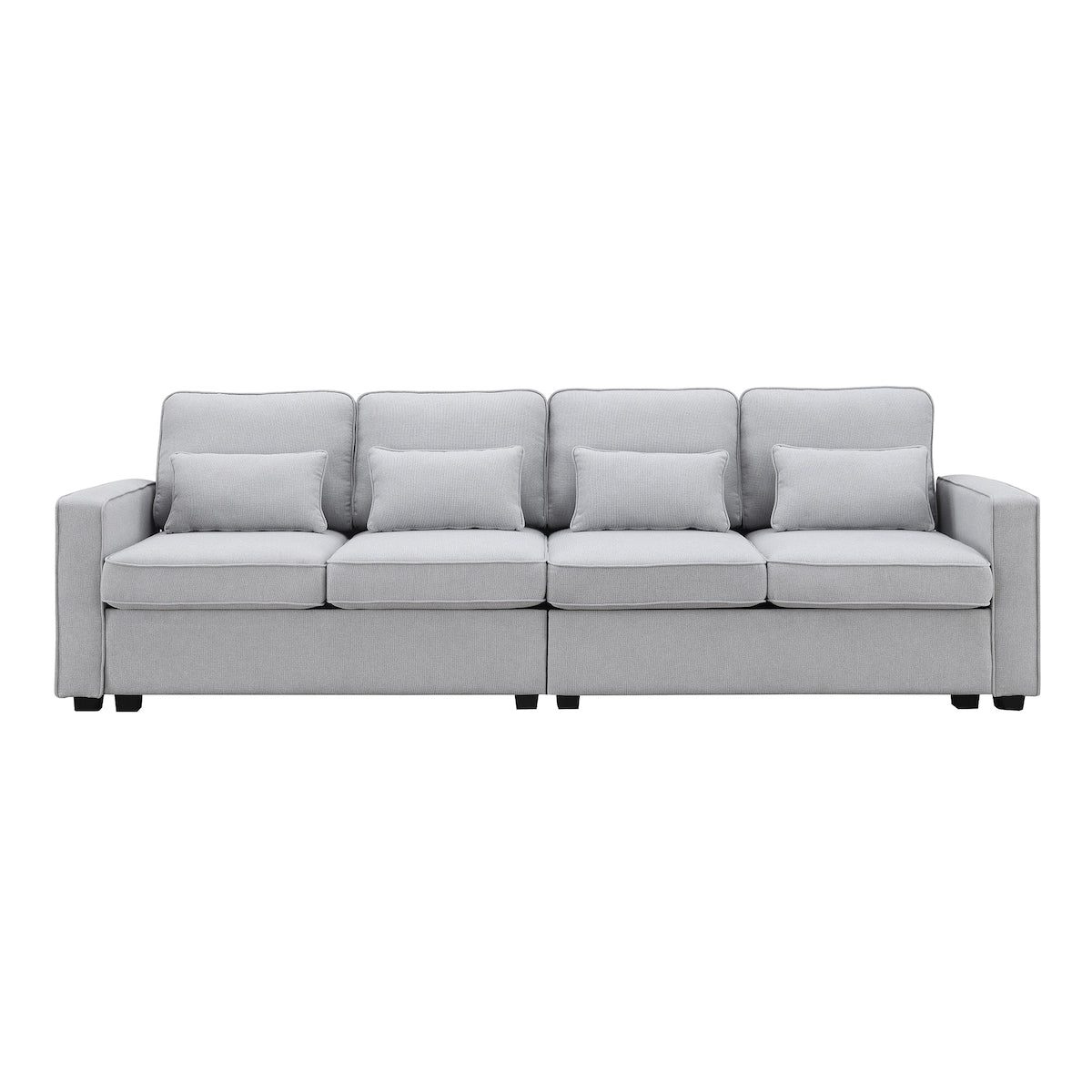 4-Seater Modern Linen Fabric Sofa with Armrest Pockets and 4 Pillows