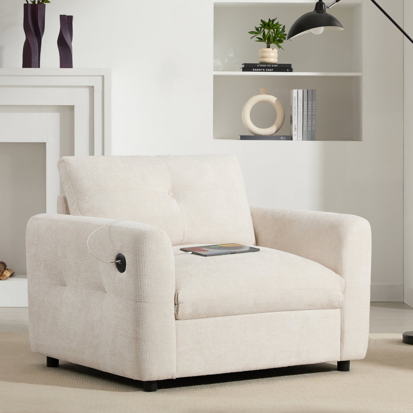 42â?Wide Seat Armchair with Dual-Port Charger and Tufted Pull-Line Design by Harper&Bright Designs