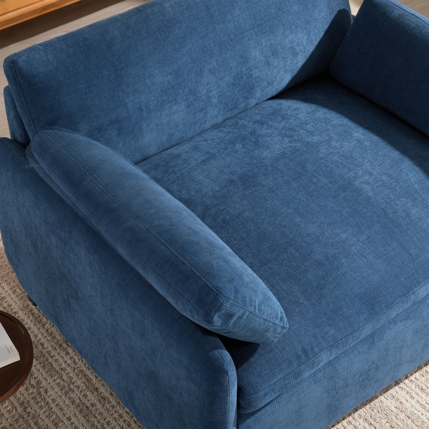 50 Oversized Chenille Lounge Chair - Wide Deep Seat Armchair with Color Block Design & Throw Pillows