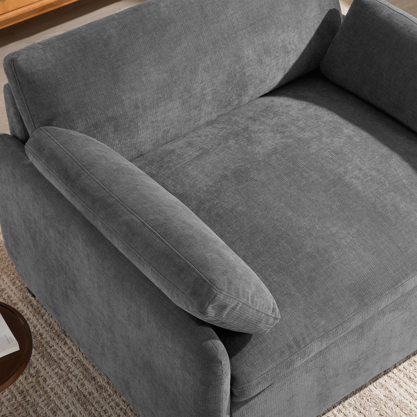 50 Oversized Chenille Lounge Chair - Wide Deep Seat Armchair with Color Block Design & Throw Pillows