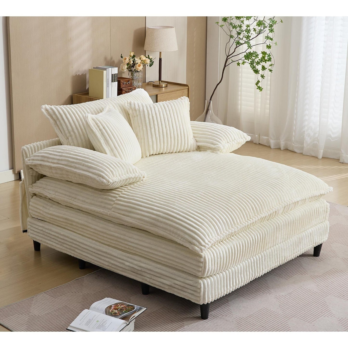 54.75 W Oversized Chaise Lounge Chair Fluffy Cushioned Sofa Bed with 2 Pillows