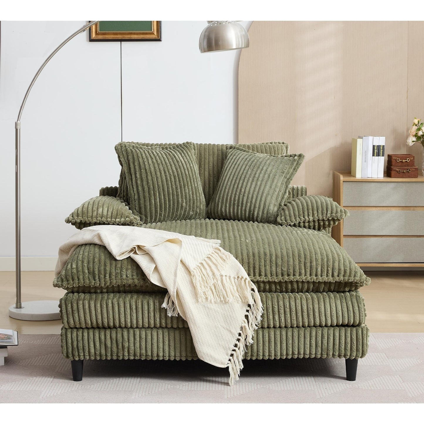 54.75 W Oversized Chaise Lounge Chair Fluffy Cushioned Sofa Bed with 2 Pillows