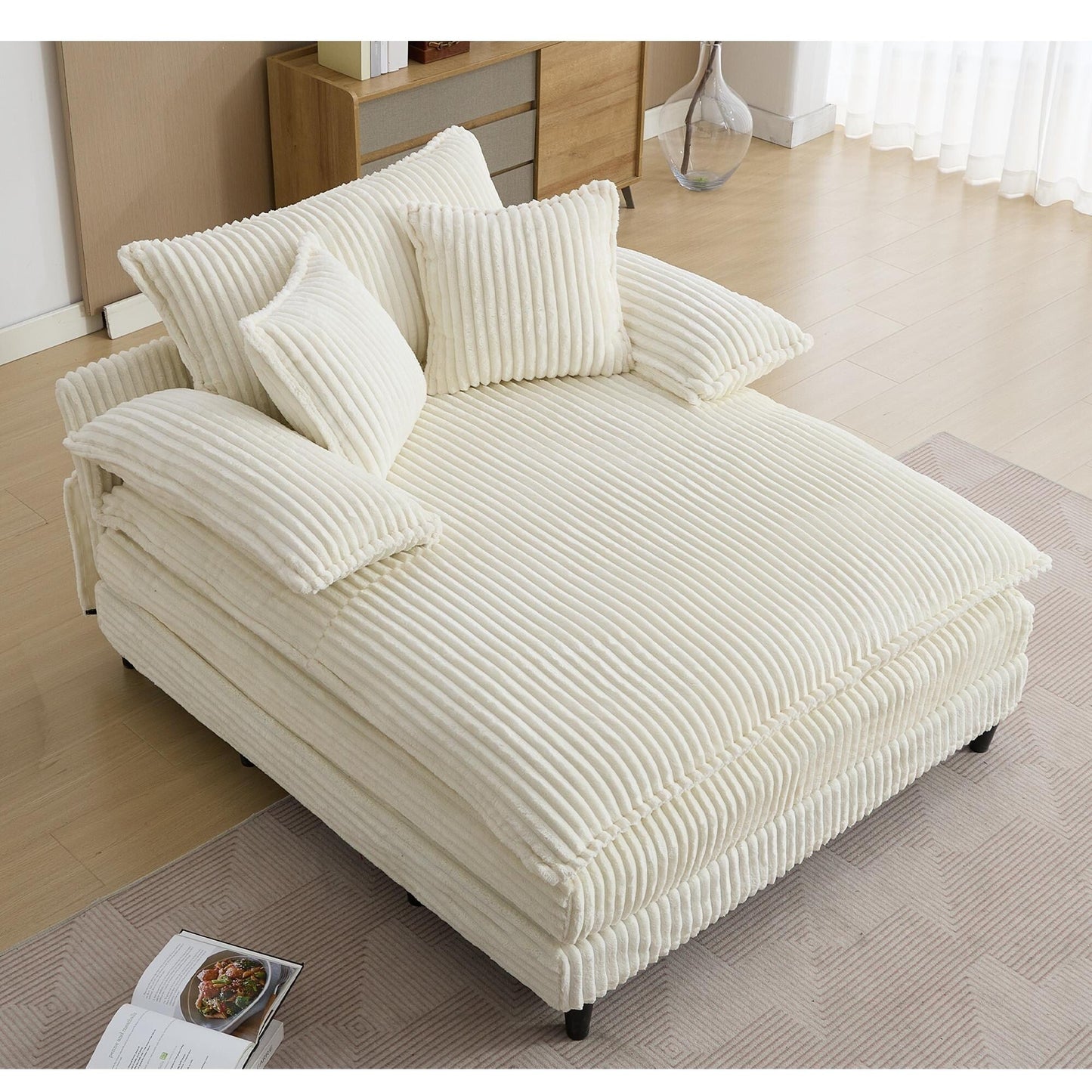 54.75 W Oversized Chaise Lounge Chair Fluffy Cushioned Sofa Bed with 2 Pillows