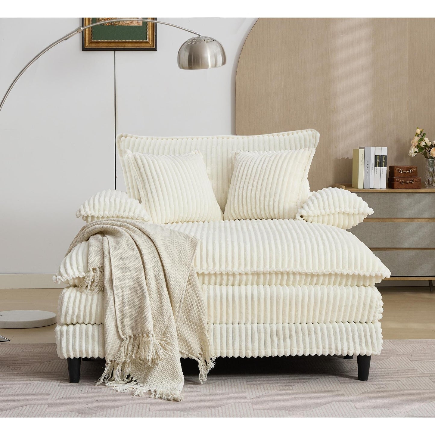 54.75 W Oversized Chaise Lounge Chair Fluffy Cushioned Sofa Bed with 2 Pillows
