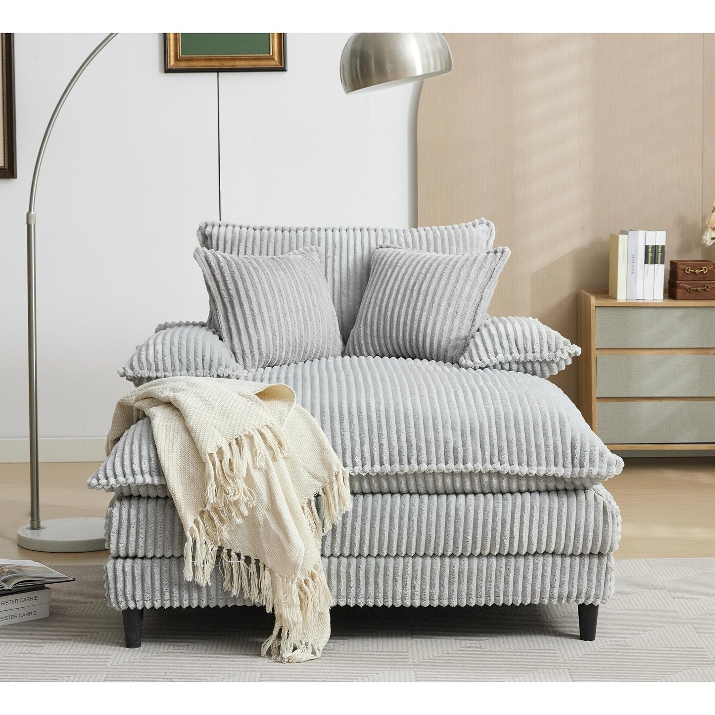 54.75 W Oversized Chaise Lounge Chair Fluffy Cushioned Sofa Bed with 2 Pillows
