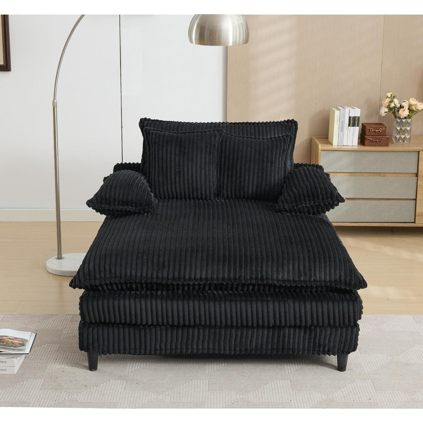 54.75 W Oversized Chaise Lounge Chair Fluffy Cushioned Sofa Bed with 2 Pillows