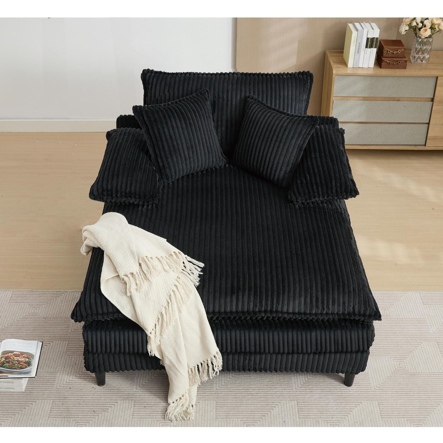54.75 W Oversized Chaise Lounge Chair Fluffy Cushioned Sofa Bed with 2 Pillows