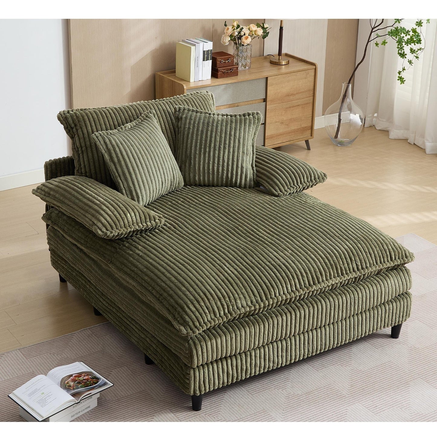 54.75 W Oversized Chaise Lounge Chair Fluffy Cushioned Sofa Bed with 2 Pillows