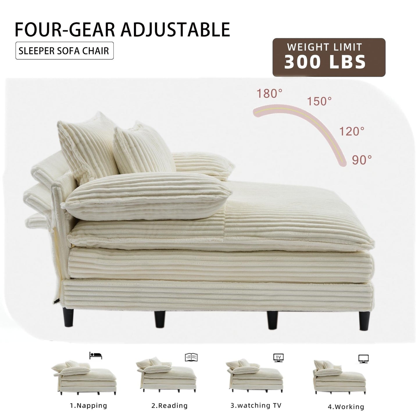 54.75 W Oversized Chaise Lounge Chair Fluffy Cushioned Sofa Bed with 2 Pillows