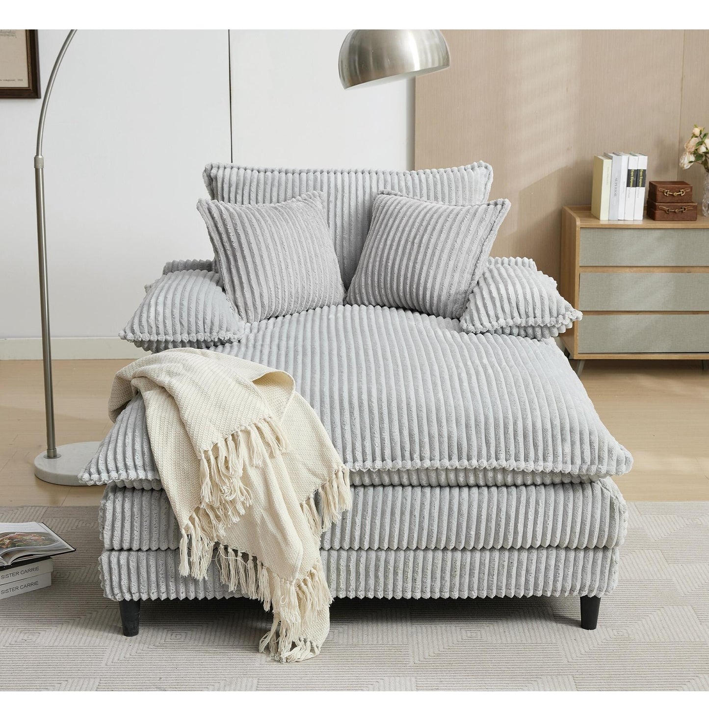 54.75 W Oversized Chaise Lounge Chair Fluffy Cushioned Sofa Bed with 2 Pillows