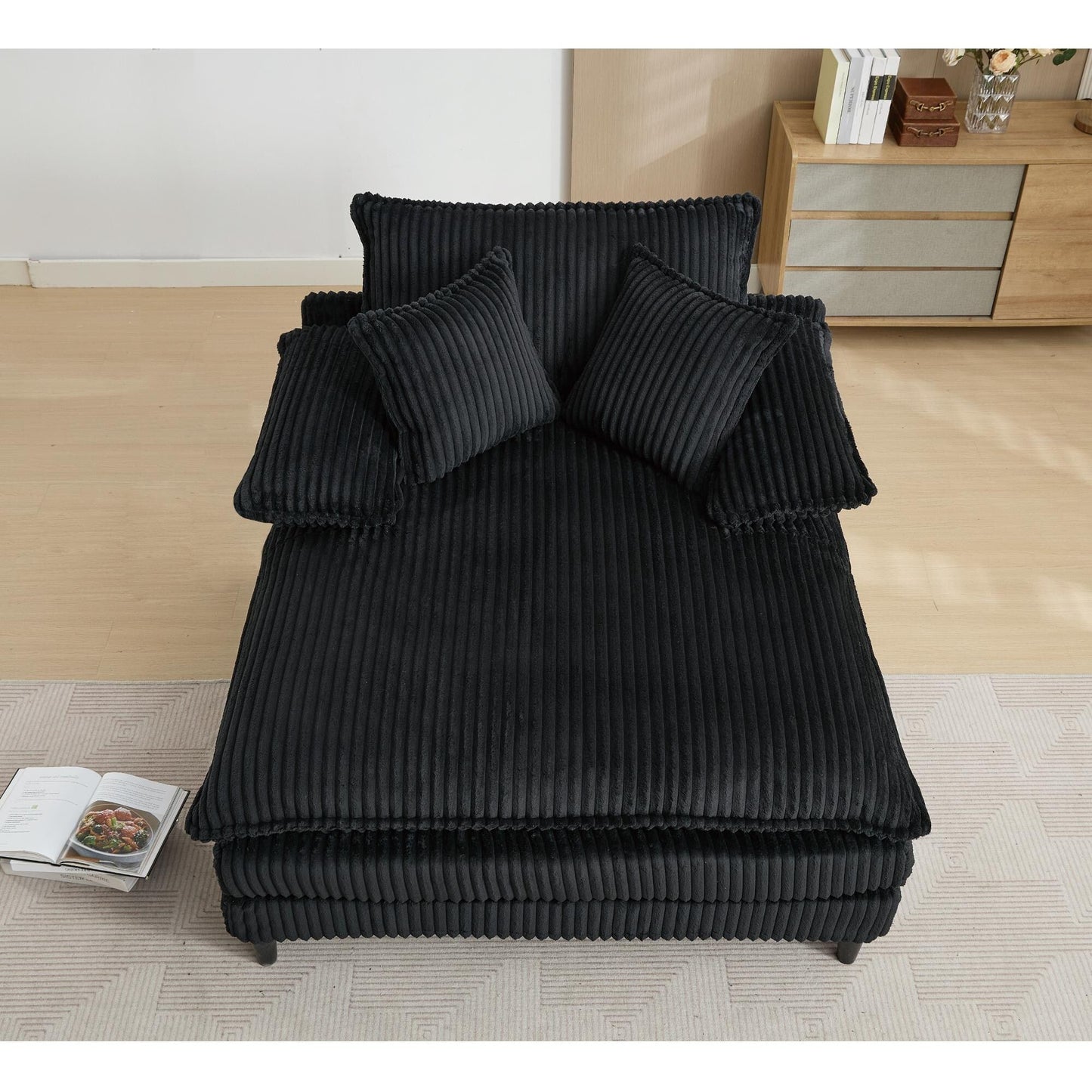 54.75 W Oversized Chaise Lounge Chair Fluffy Cushioned Sofa Bed with 2 Pillows