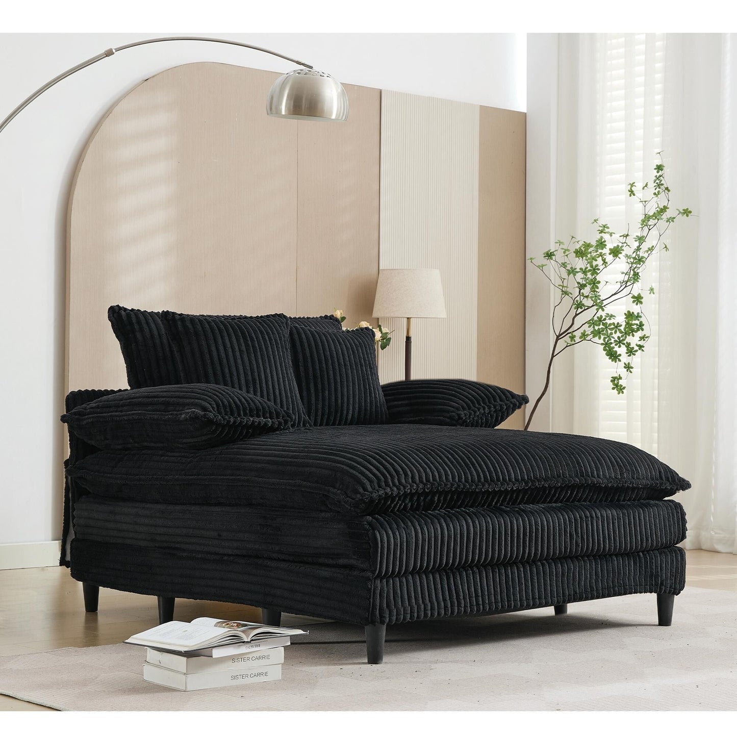 54.75 W Oversized Chaise Lounge Chair Fluffy Cushioned Sofa Bed with 2 Pillows