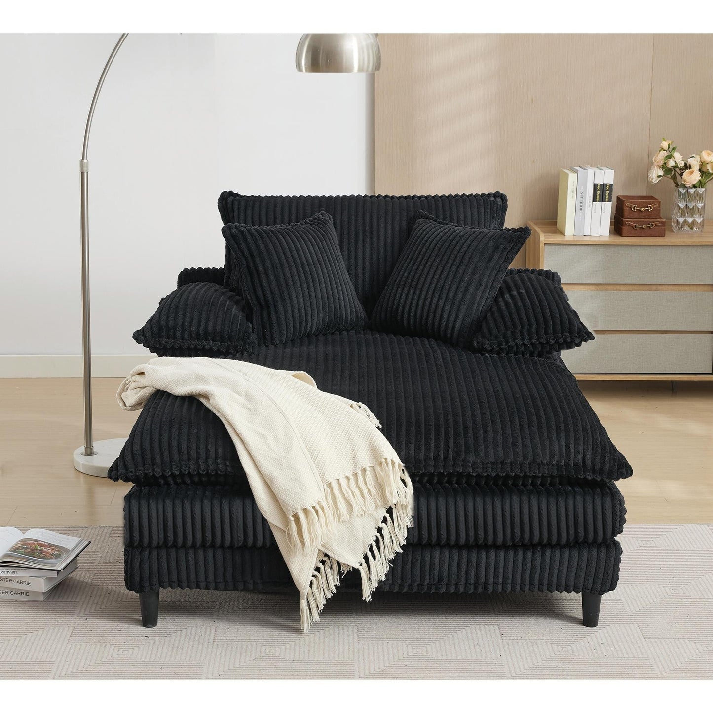 54.75 W Oversized Chaise Lounge Chair Fluffy Cushioned Sofa Bed with 2 Pillows