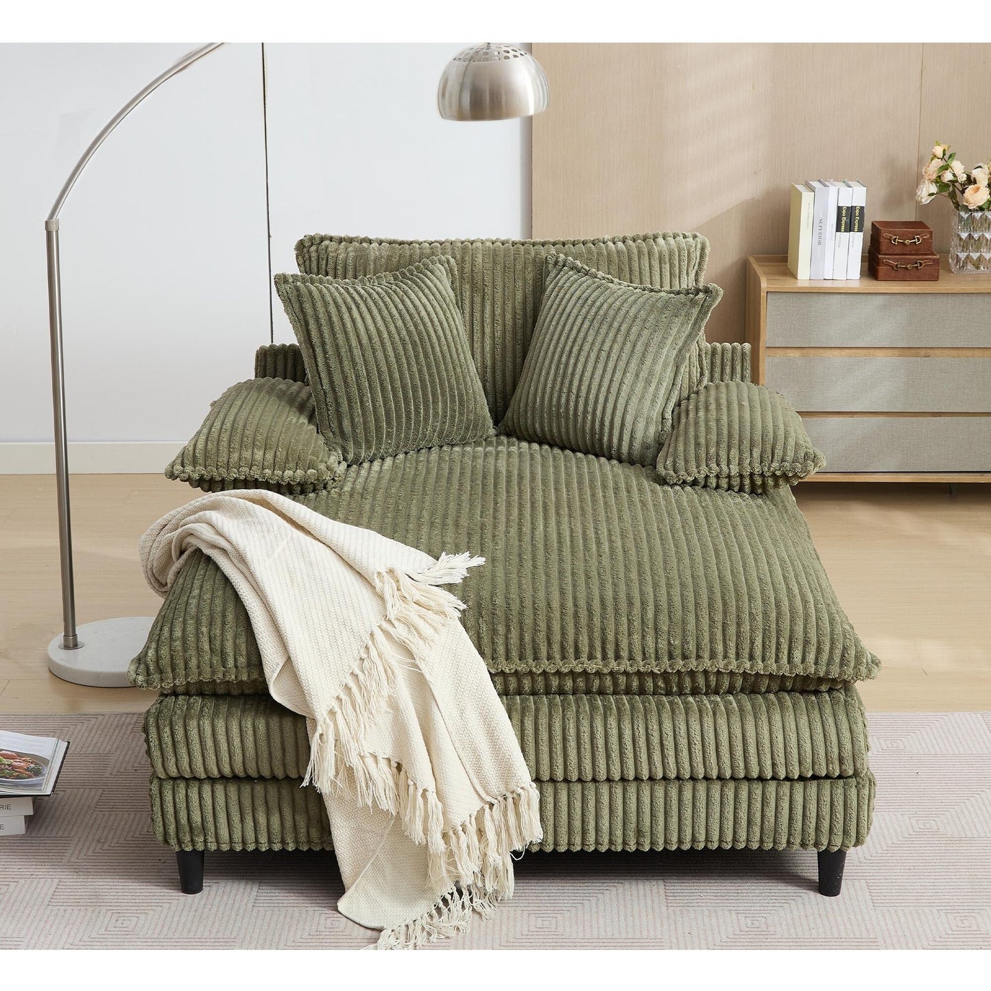 54.75 W Oversized Chaise Lounge Chair Fluffy Cushioned Sofa Bed with 2 Pillows