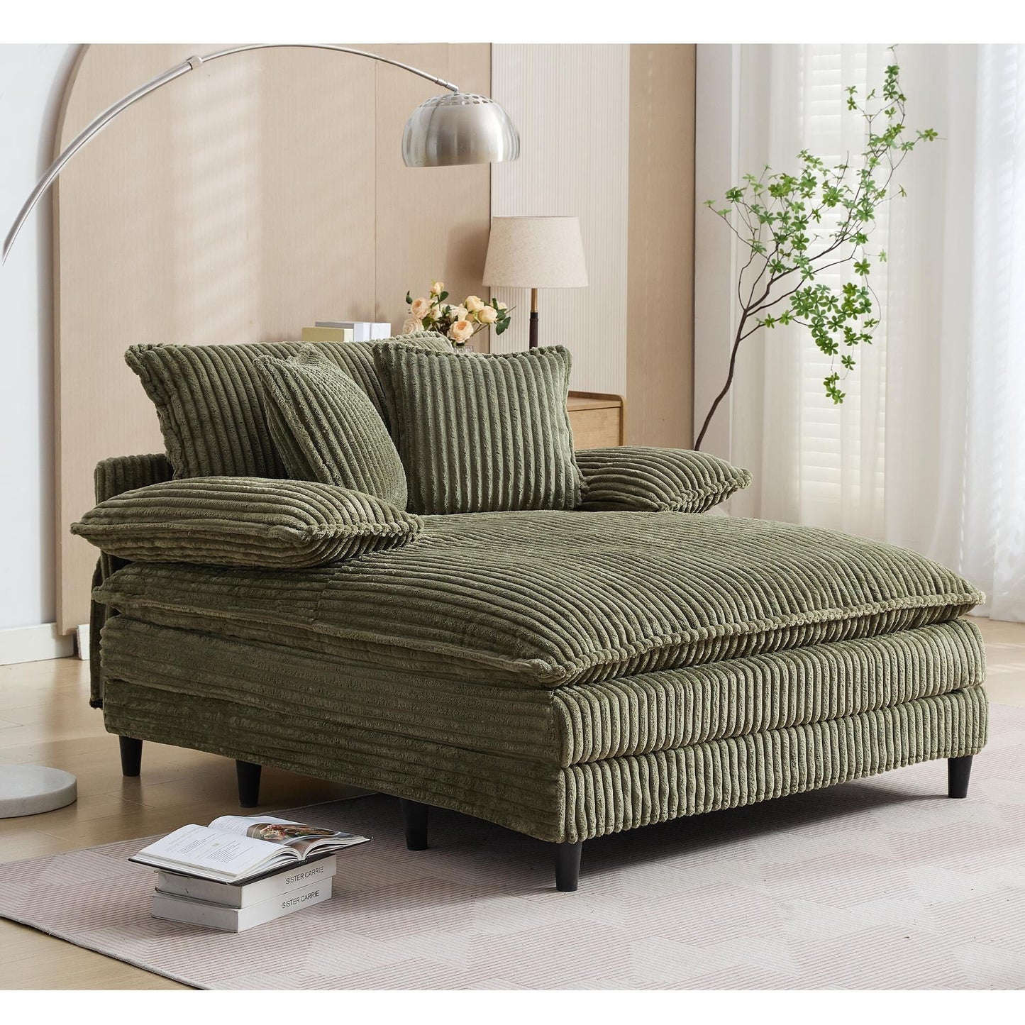 54.75 W Oversized Chaise Lounge Chair Fluffy Cushioned Sofa Bed with 2 Pillows