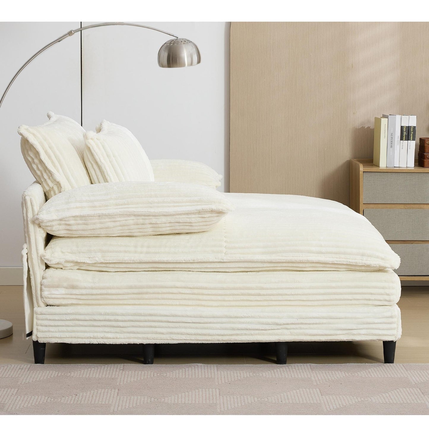 54.75 W Oversized Chaise Lounge Chair Fluffy Cushioned Sofa Bed with 2 Pillows