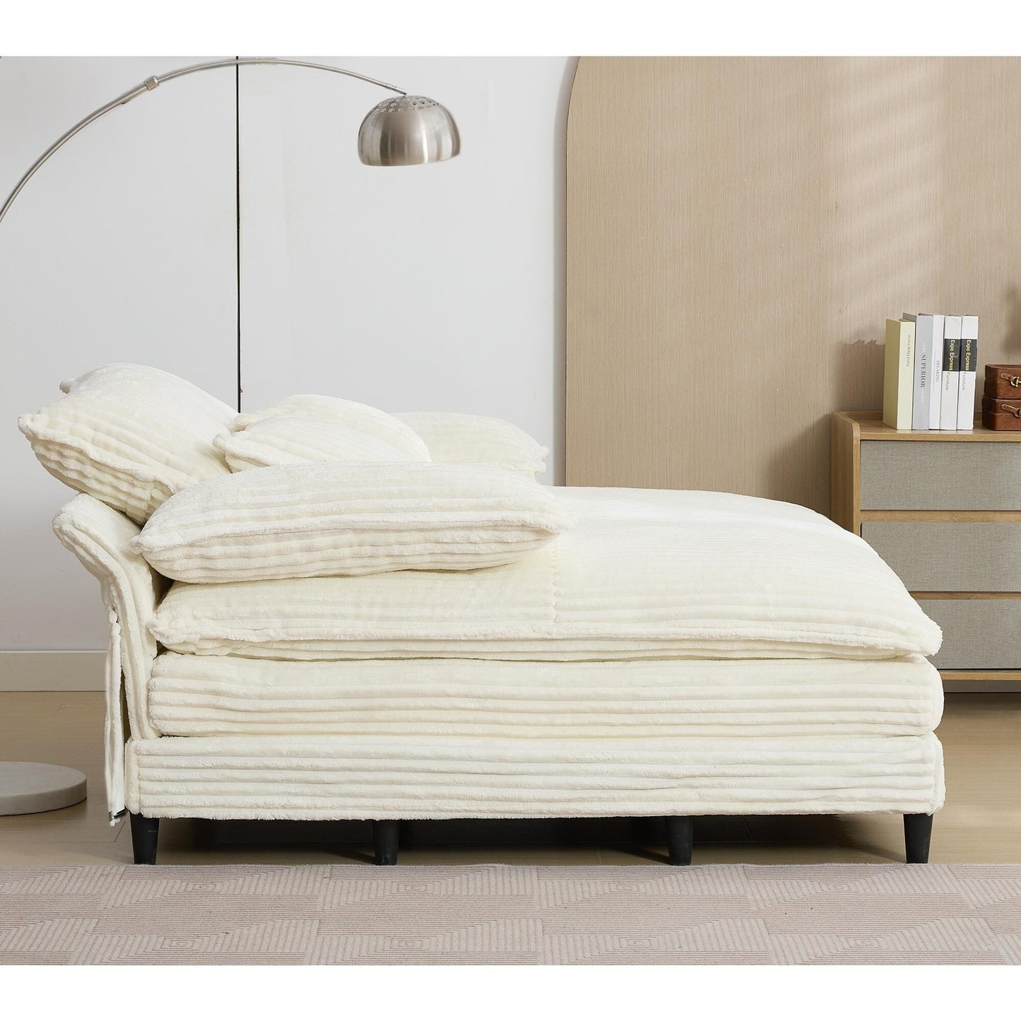 54.75 W Oversized Chaise Lounge Chair Fluffy Cushioned Sofa Bed with 2 Pillows