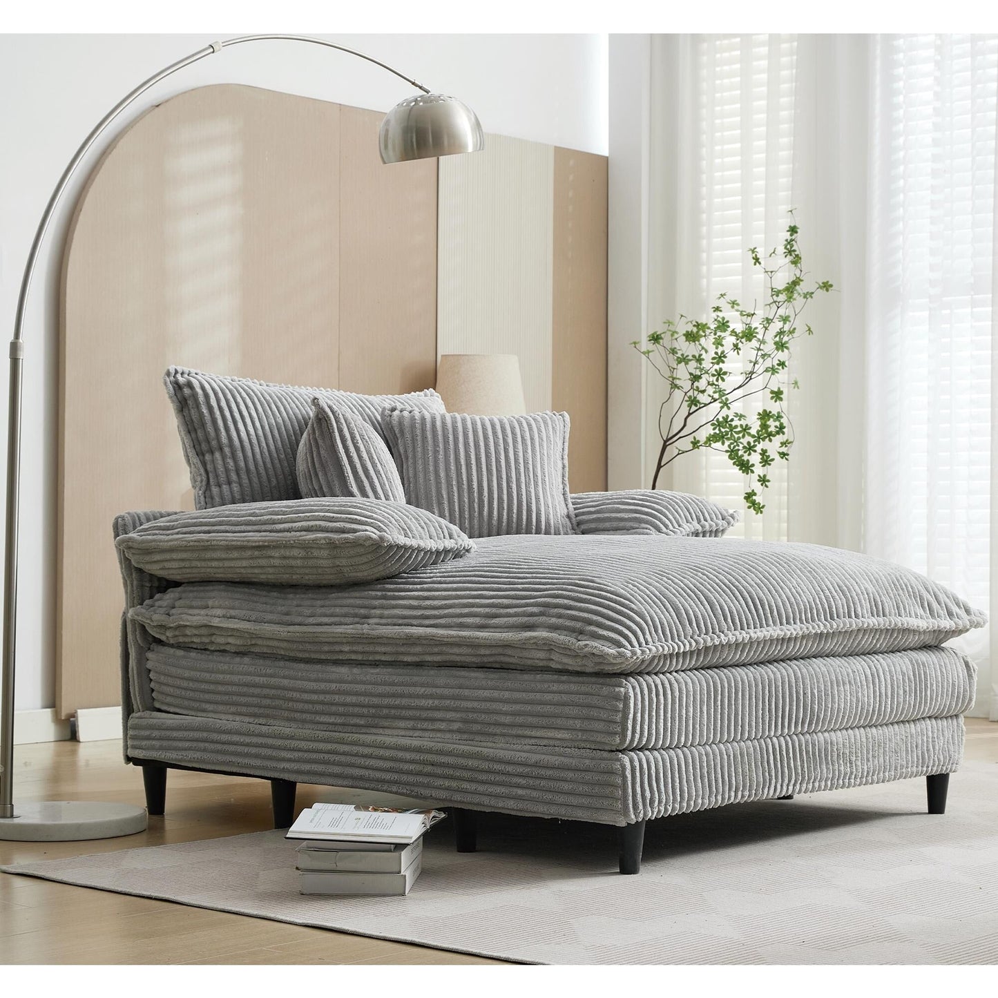 54.75 W Oversized Chaise Lounge Chair Fluffy Cushioned Sofa Bed with 2 Pillows