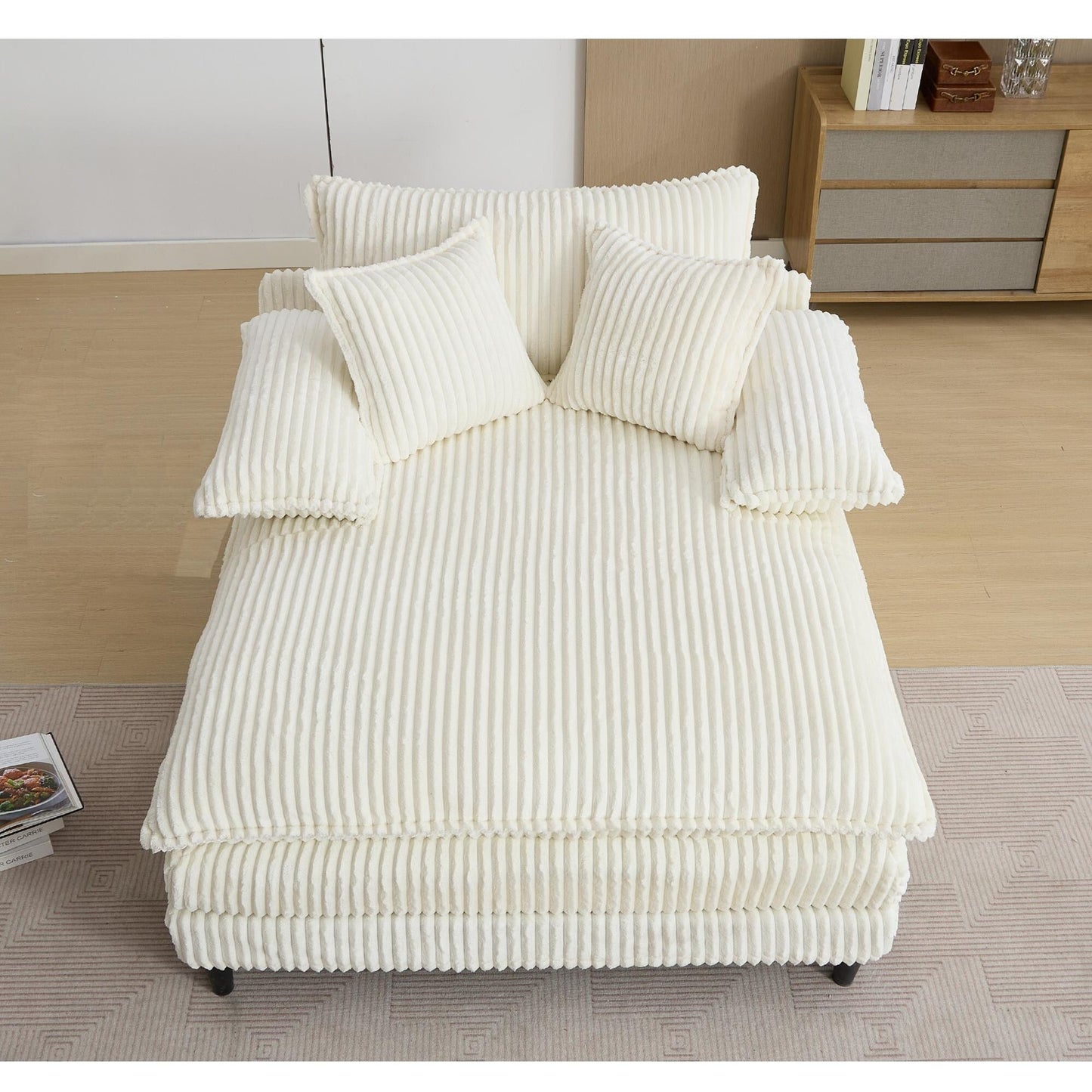 54.75 W Oversized Chaise Lounge Chair Fluffy Cushioned Sofa Bed with 2 Pillows
