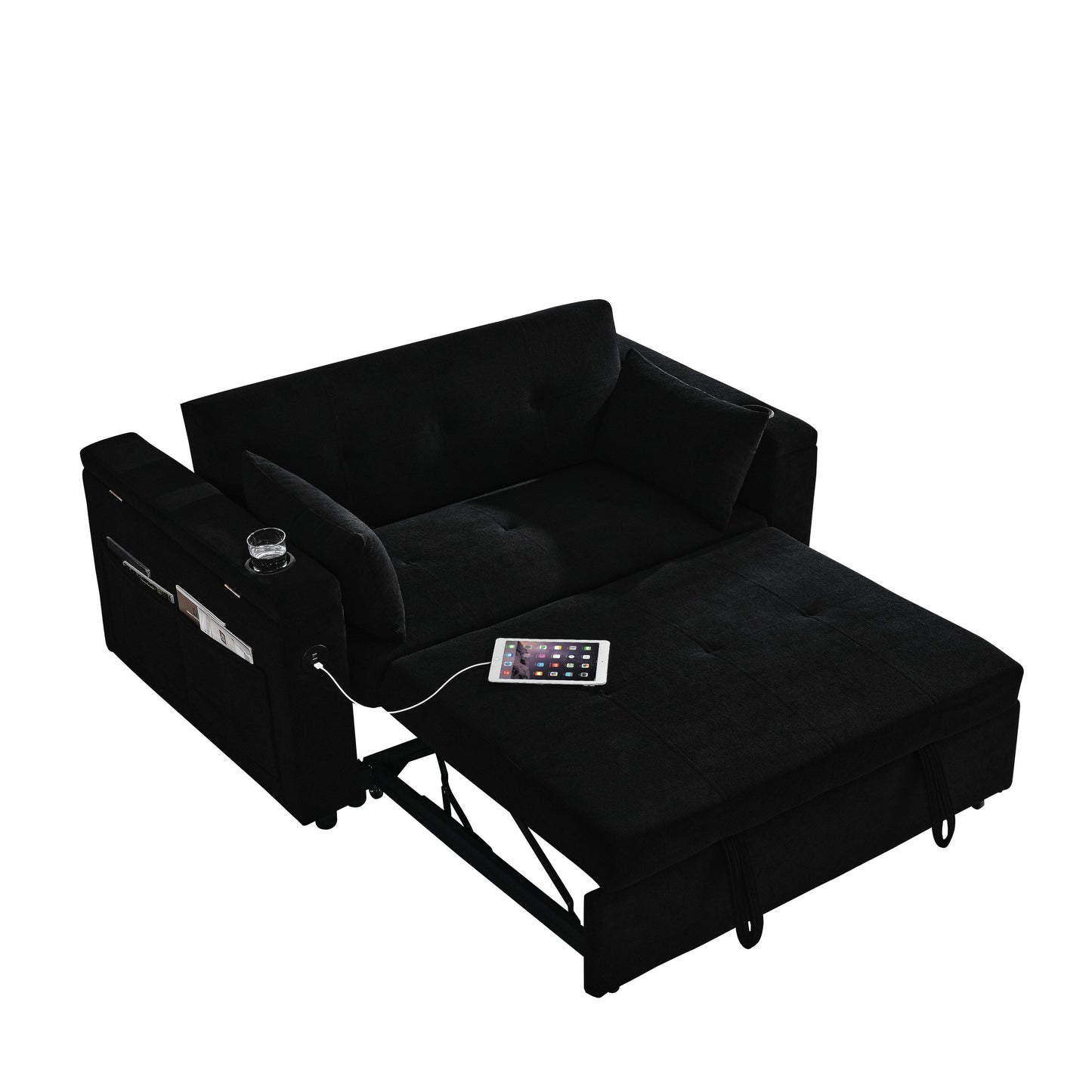 54 Pull-Out Sleeper Sofa Bed Double Seat Recliner Sofa Bed