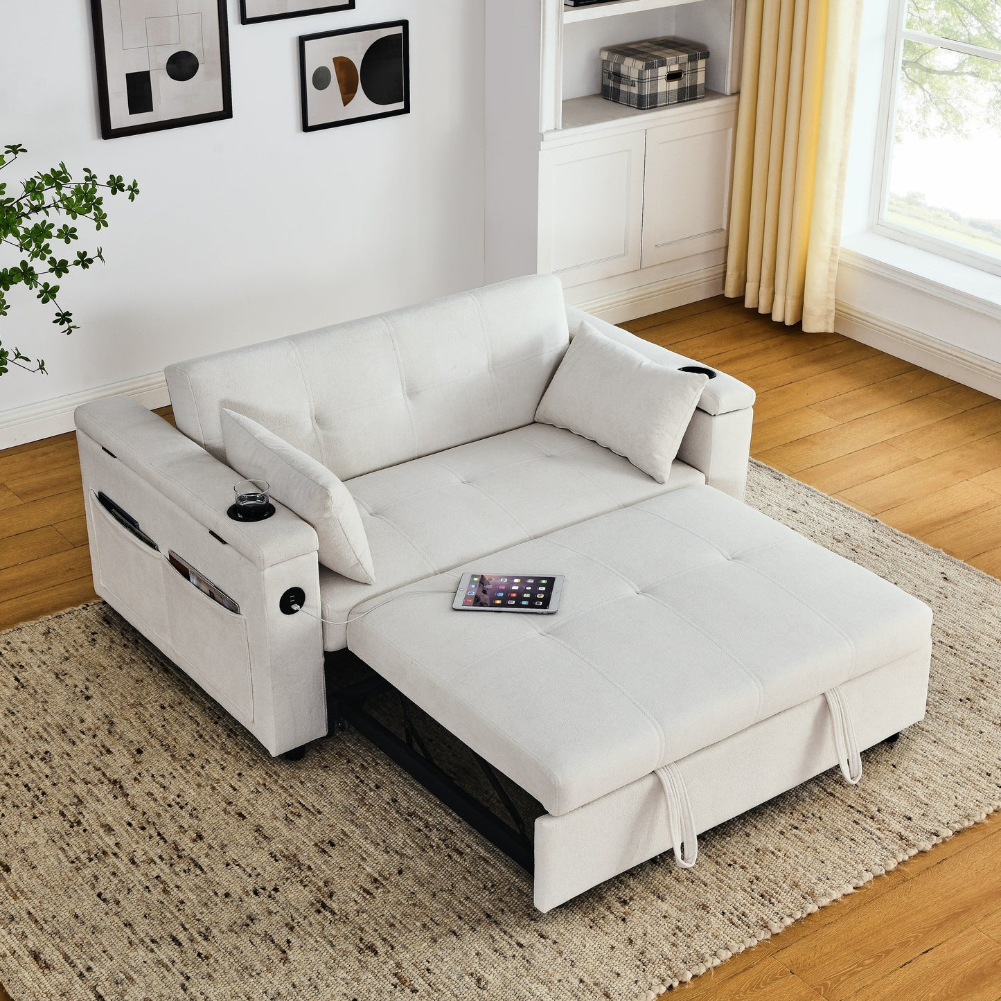 54 Pull-Out Sleeper Sofa Bed Double Seat Recliner Sofa Bed