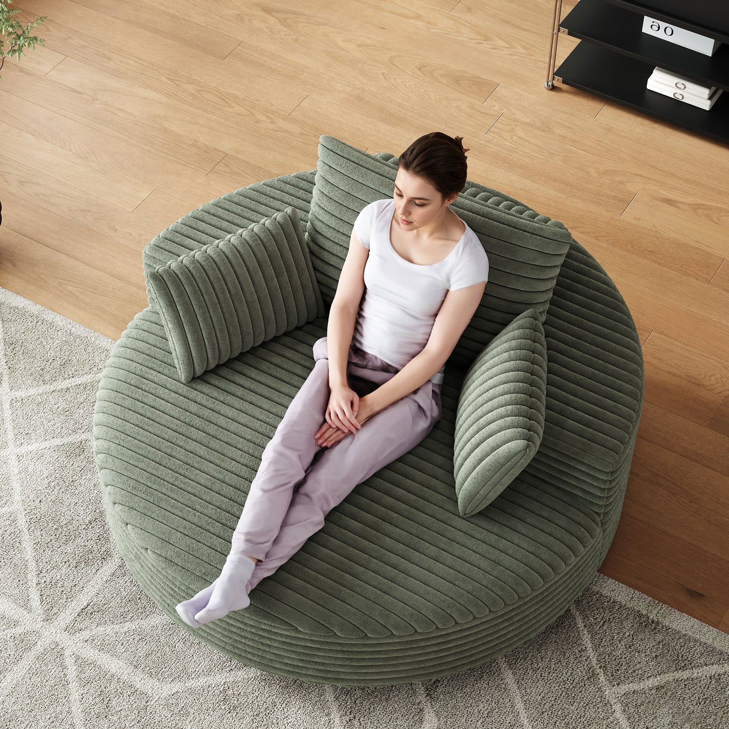 55 Luxury Swivel Chair - Plush Chenille Upholstery with 360° Rotation, Fluffy Modern Design for Living Rooms & Home Theaters