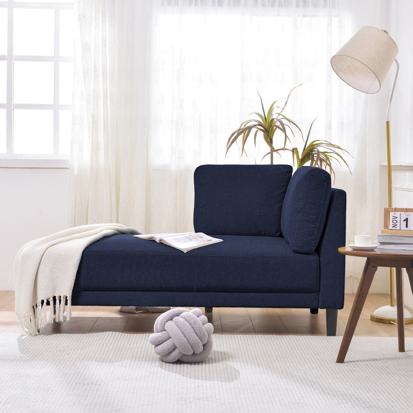65 Modern Linen Corner Chaise Lounge with Removable Cushions, Sleeper Sofa Bed, Leisure Sofa, Upholstered Chaise Lounge