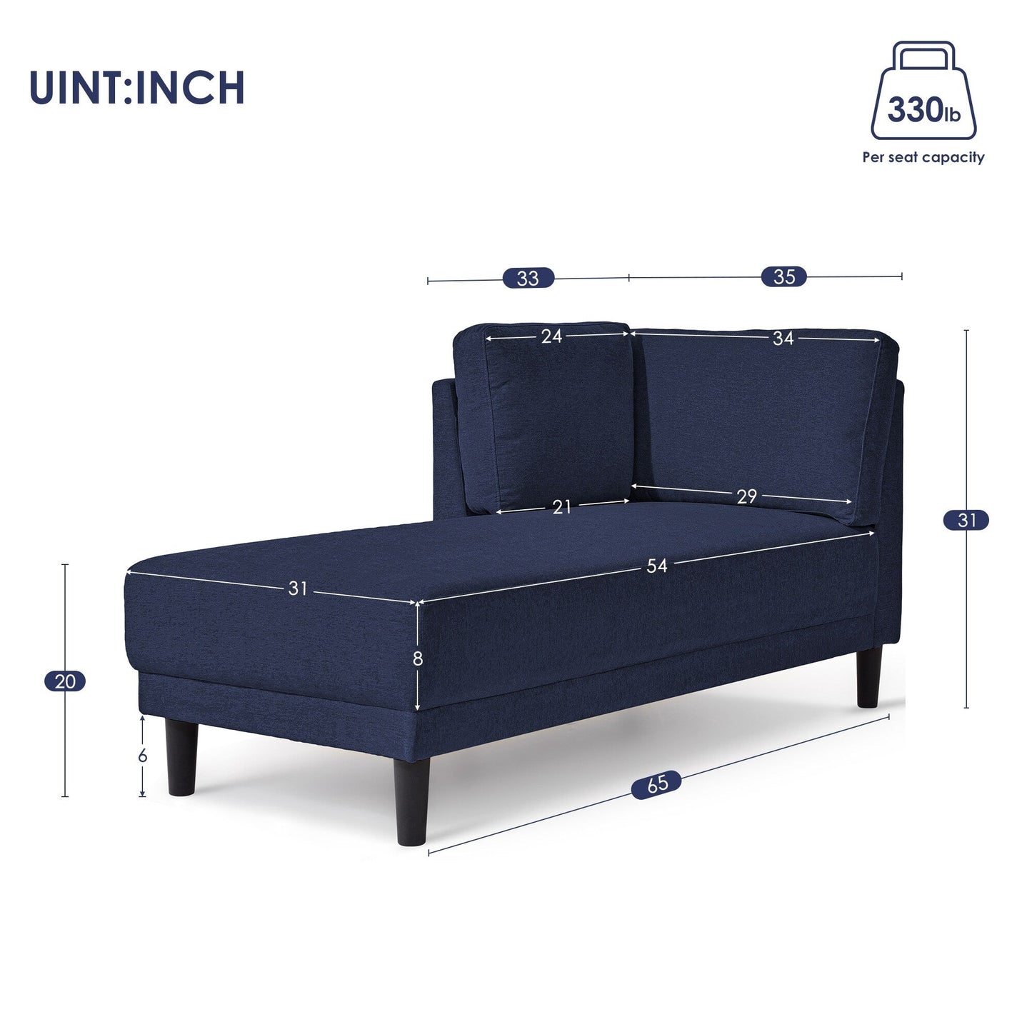65 Modern Linen Corner Chaise Lounge with Removable Cushions, Sleeper Sofa Bed, Leisure Sofa, Upholstered Chaise Lounge