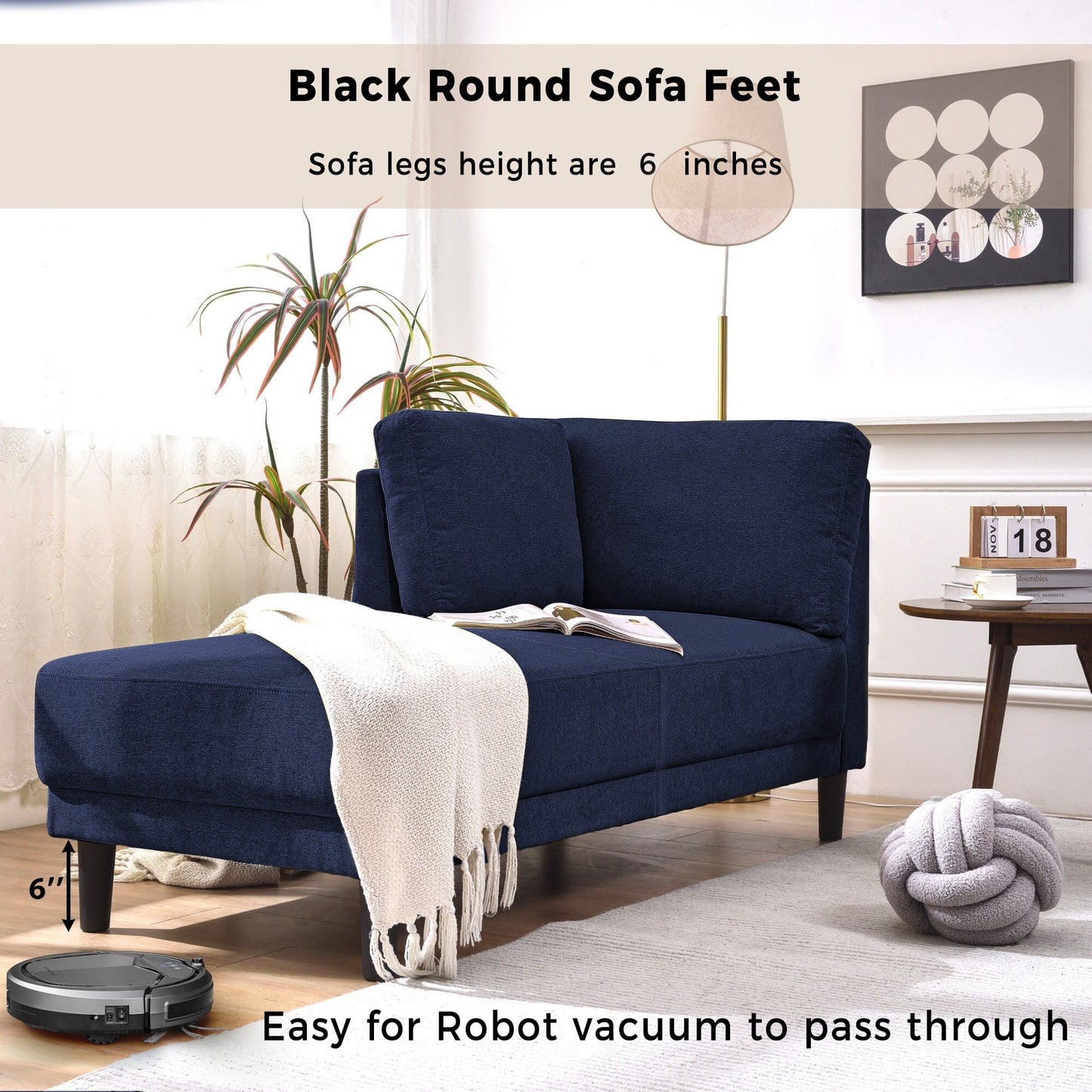65 Modern Linen Corner Chaise Lounge with Removable Cushions, Sleeper Sofa Bed, Leisure Sofa, Upholstered Chaise Lounge