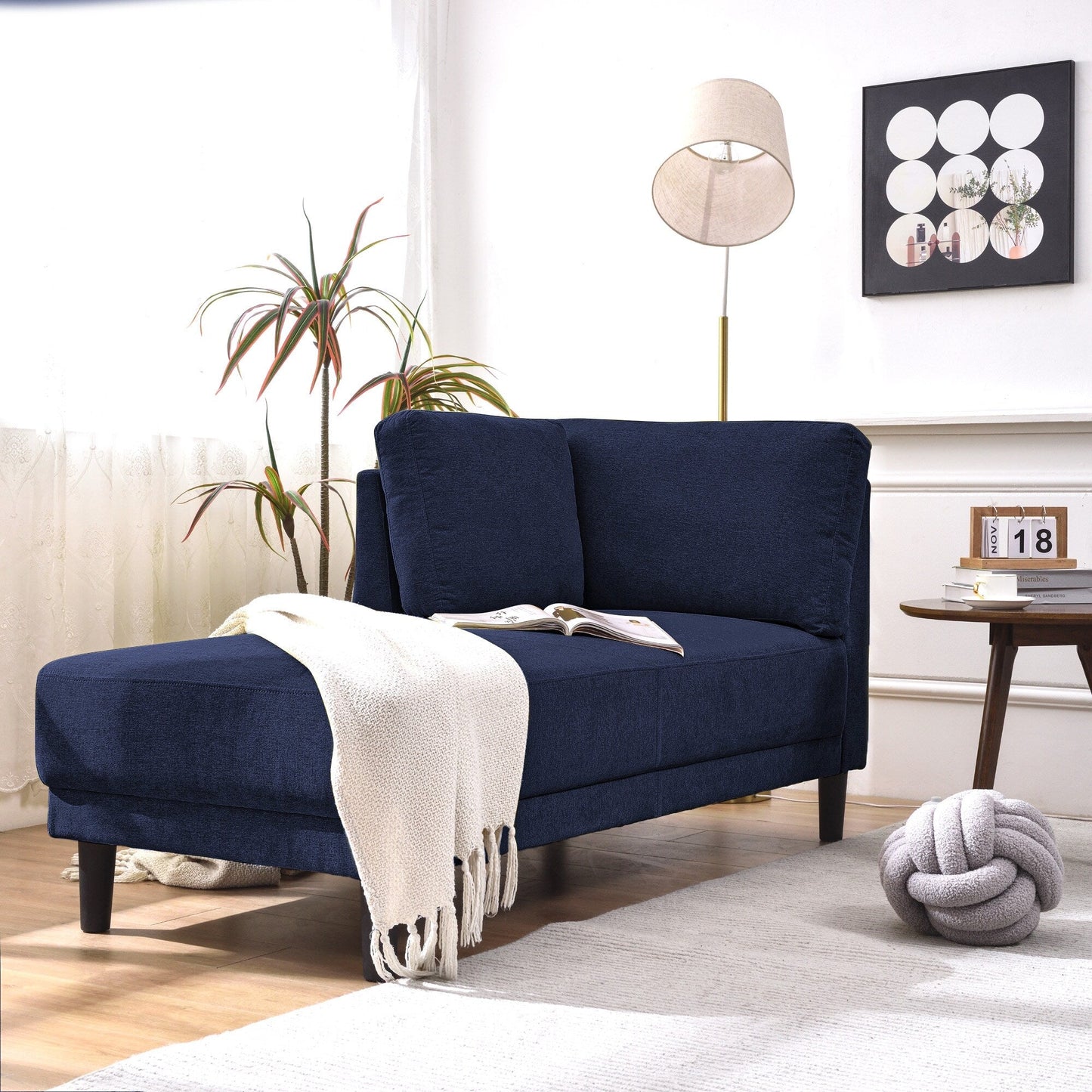 65 Modern Linen Corner Chaise Lounge with Removable Cushions, Sleeper Sofa Bed, Leisure Sofa, Upholstered Chaise Lounge