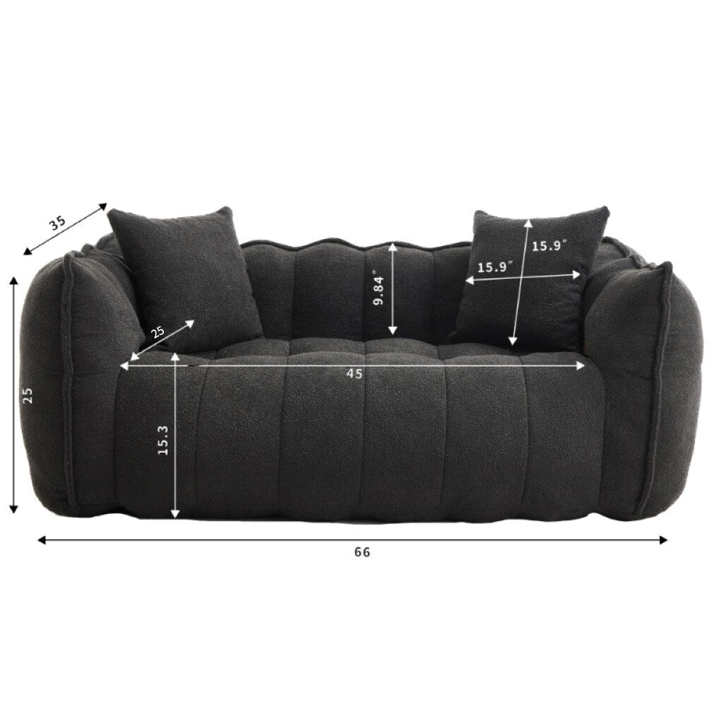 66 Chenille Square Beanbag Chair with High-Resilience Foam Core, Armrests and Handle