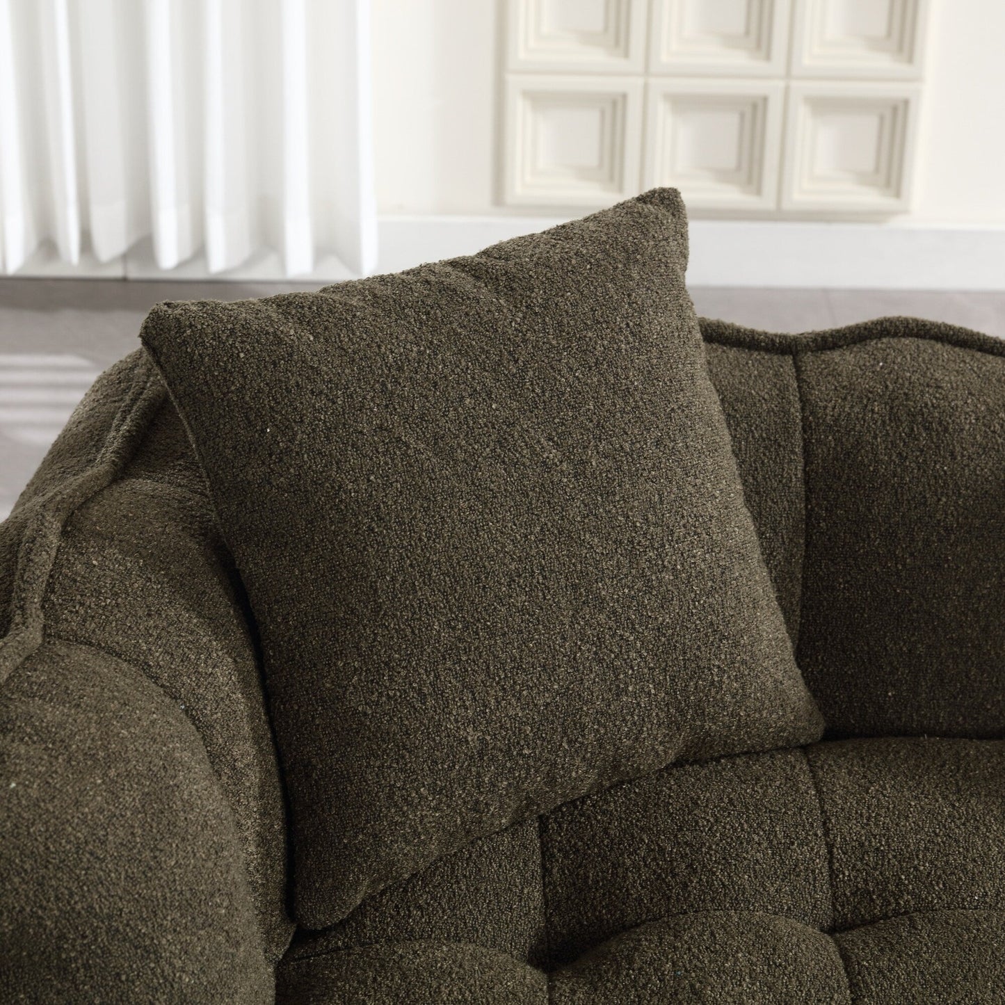 66 Chenille Square Beanbag Chair with High-Resilience Foam Core, Armrests and Handle