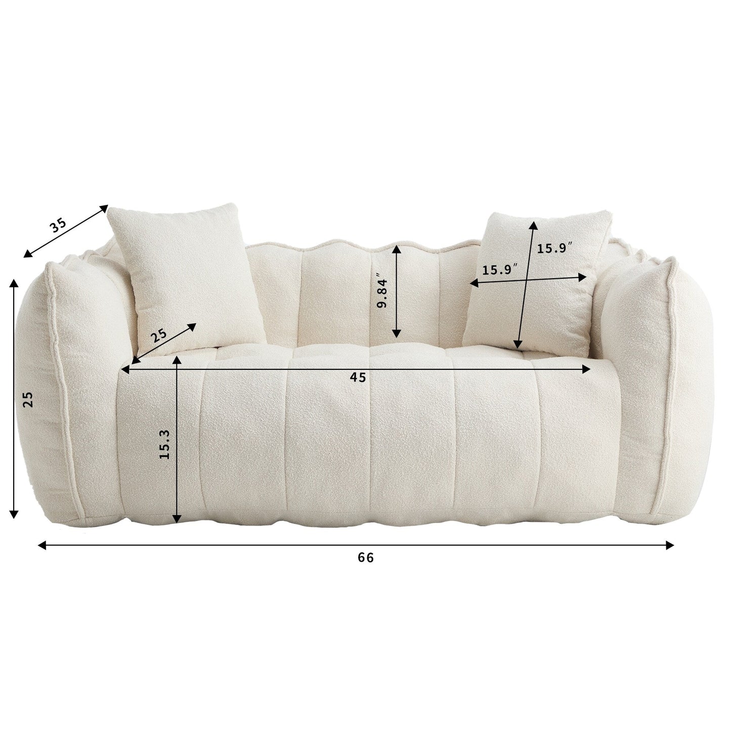 66 Chenille Square Beanbag Chair with High-Resilience Foam Core, Armrests and Handle