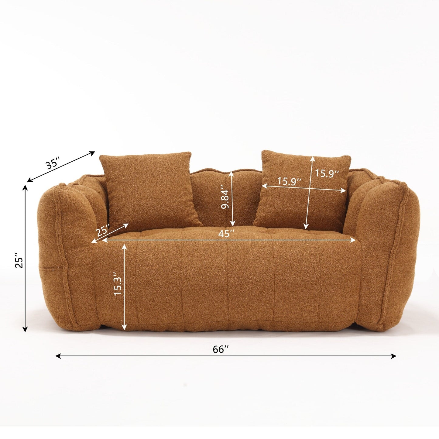 66 Chenille Square Beanbag Chair with High-Resilience Foam Core, Armrests and Handle