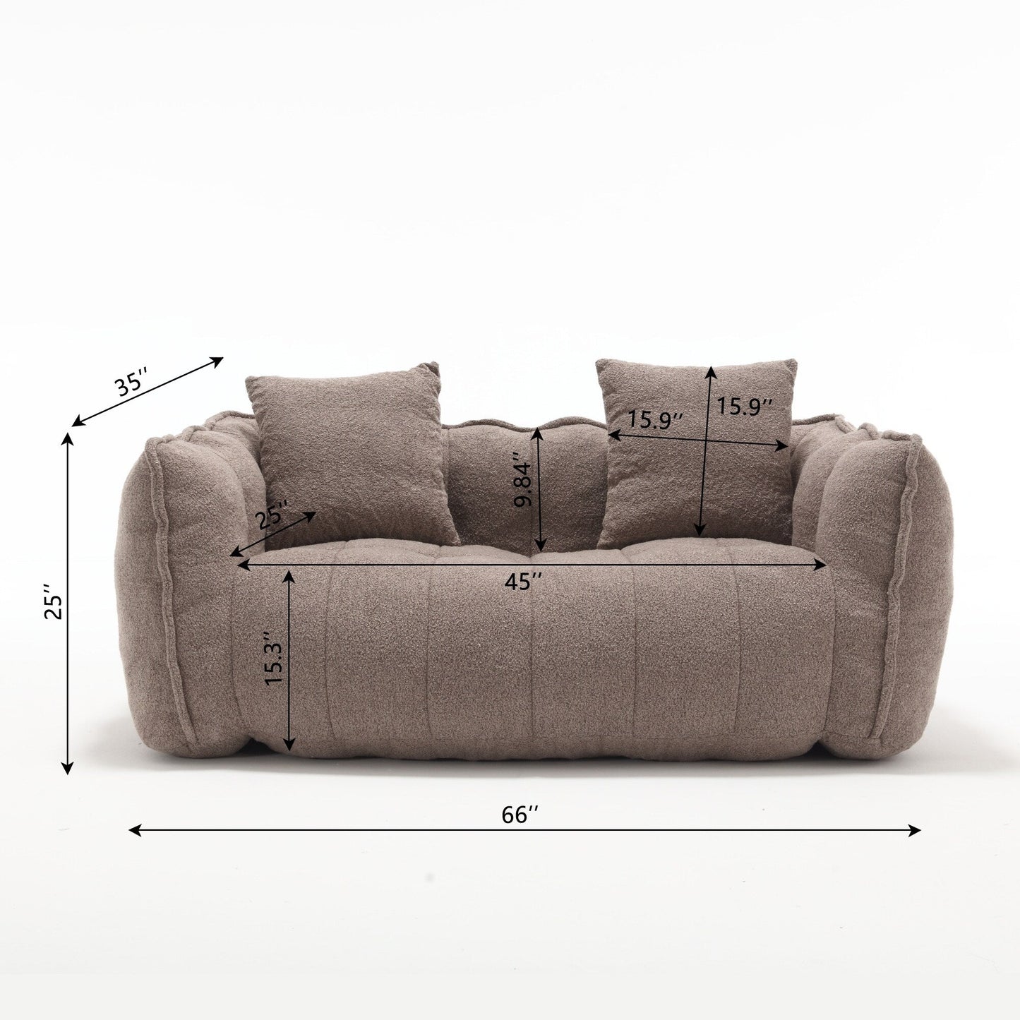 66 Chenille Square Beanbag Chair with High-Resilience Foam Core, Armrests and Handle