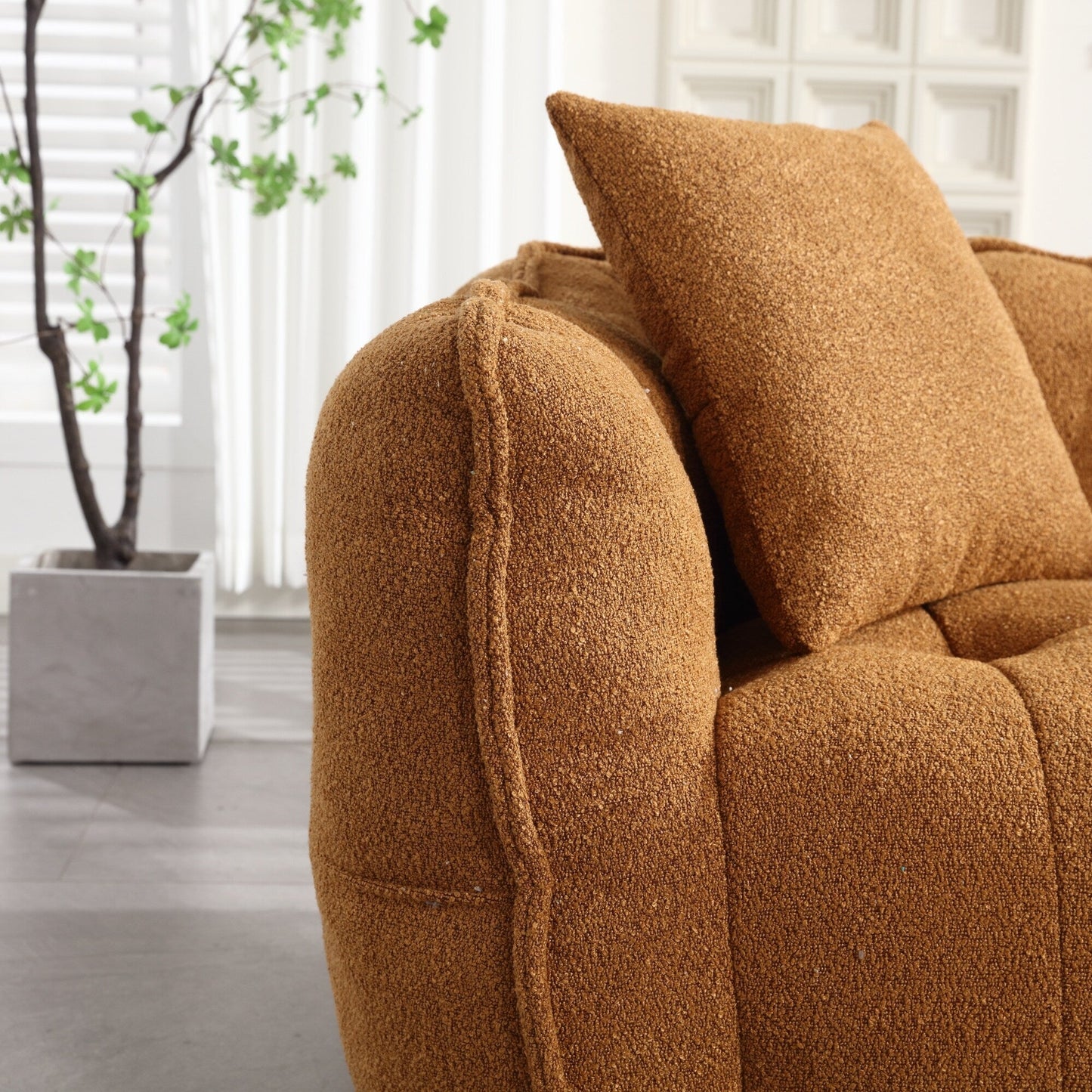 66 Chenille Square Beanbag Chair with High-Resilience Foam Core, Armrests and Handle