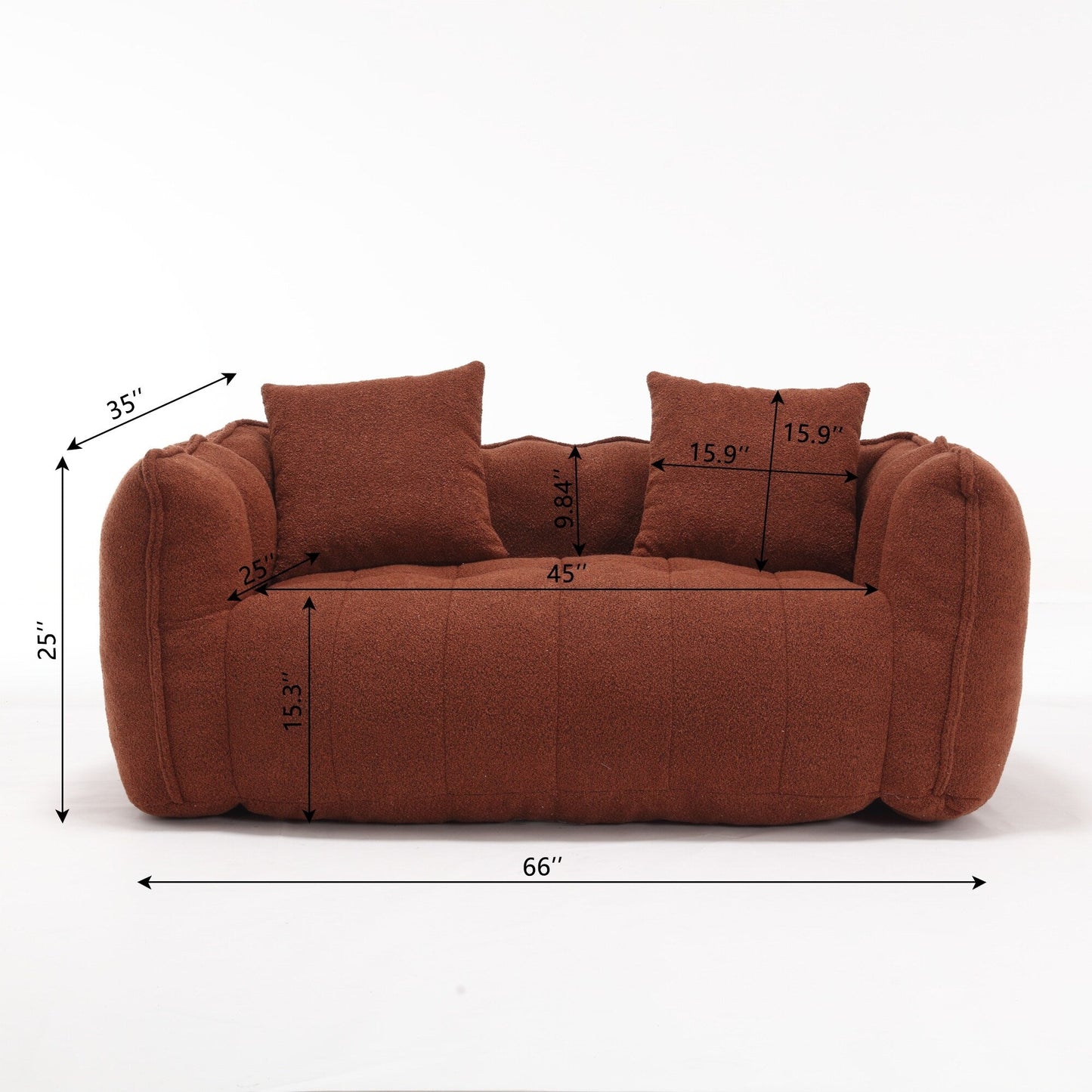 66 Chenille Square Beanbag Chair with High-Resilience Foam Core, Armrests and Handle